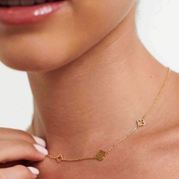 Gold Plated Stainless Steel Clover Charm Necklace Tarnish Resistant - Picture 4 of 5